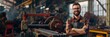 © gunzexx png and bg - Smiling male factory worker with arms crossed standing confidently in an industrial setting
