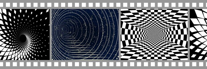 Poster - Film Strip. Black-White and Color footage. Seamless Geometric Pattern. Optical Psychedelic Illusion. Raster. 3D Illustration