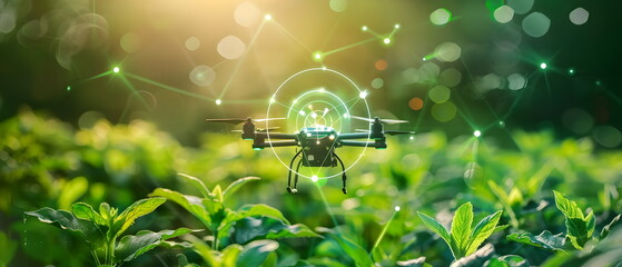 The use of artificial intelligence in agriculture in the concept, Drone technology, machinery for sustainable agriculture, maintaining a green world