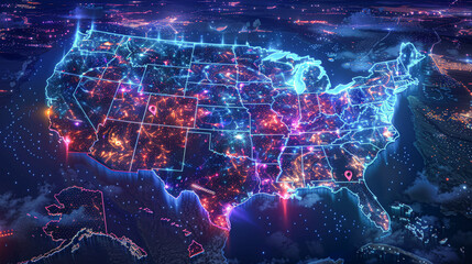 Wall Mural - a magical map of the United States, where each state animates its history in unique,