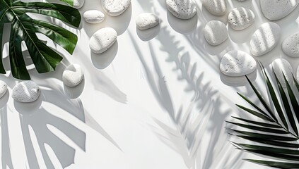 Wall Mural - Shadows of Monstera Leaves on White Background