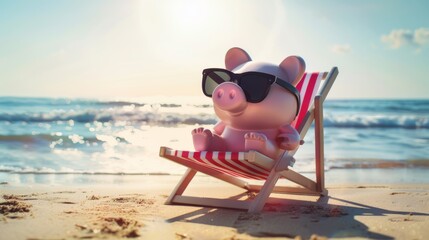 Sticker - A Piggybank Relaxing on Beach