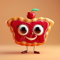 Wall Mural - Cute Cartoon Cherry Pie Food Character with Big Eyes