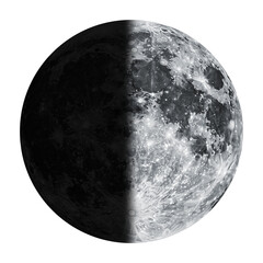 Wall Mural - First Quarter Moon Phase Isolated on Transparent Background
