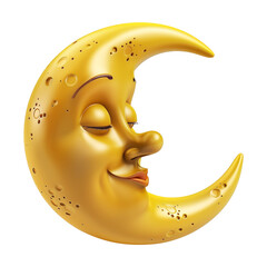 Wall Mural - Lady Crescent Moon 3D Cartoon Isolated on Transparent Background
