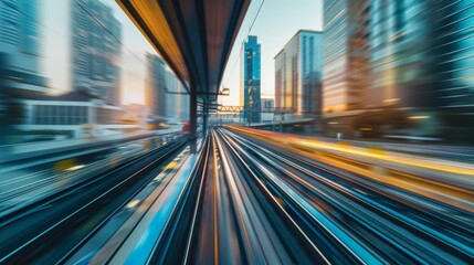 Aufkleber - High-speed electric train traveling through a futuristic cityscape.