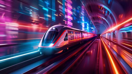 Aufkleber - High-speed electric train traveling through a futuristic cityscape.
