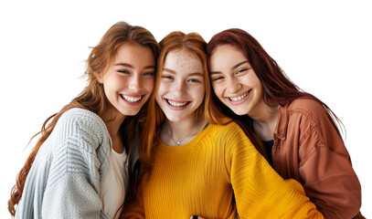 Wall Mural - Happy 3 Girl Best Friends Isolated on Transparent Background
