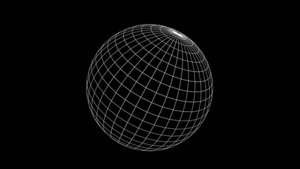 3d render white wireframe grid sphere glob ball. Retro neon y2k 90s 80s vaprowave  retrowave background. isolated black Network minimalistic planet Earth. Illustration 8k futuristic	