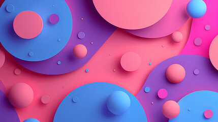 Wall Mural - 3D abstract background, flat multi-layered circles, pink, purple and blue colors