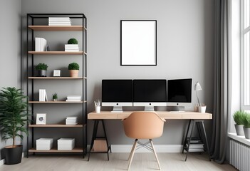 Photorealistic mockup of an ISO A size frame on a modern living room wall, featuring a blank poster without any text or graphics