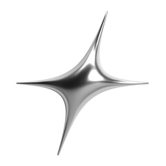 3d y2k chrome abstract shape of a star with four spikes, spark or flash, shiny metallic glossy silve