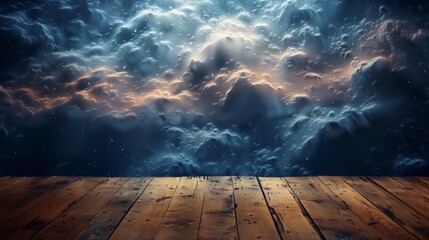 Wall Mural - Wooden floor with clouds in the background