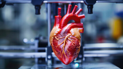 Wall Mural - A 3D printer creating a detailed, realistic model of a human heart, demonstrating advanced medical manufacturing technology.