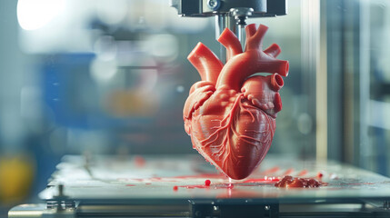 Wall Mural - A 3D printer creating a detailed, realistic model of a human heart, demonstrating advanced medical manufacturing technology.