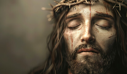 Wall Mural - Jesus Christ with a crown of thorns on his head