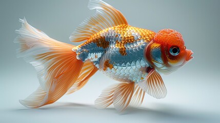 a goldfish with a blue and orange tail