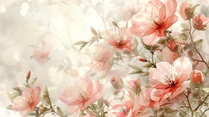 Wall Mural - a bunch of pink flowers with green leaves on a white background