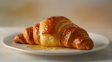 Wall Mural - A croissant with a drizzle of honey on top