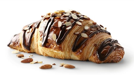 Wall Mural - A chocolate covered almond croissant with chocolate drizzle