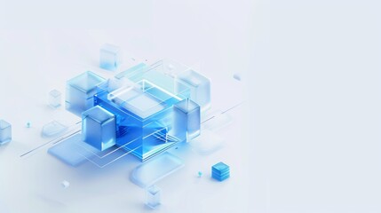 data service, blue, frostedglass, white clean background, isometric 3D, cold light, Blender, industrial design