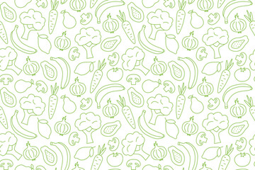 green vegetables and fruits seamless pattern; great for packaging for organic food products, decorative elements on kitchenware  - vector illustration