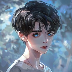 Wall Mural - a teen boy 17 years old, Short black hair, light ice blue eyes