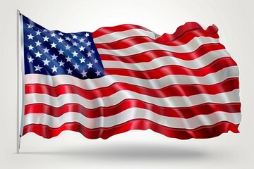 Wall Mural - A large American flag is waving in the wind, USA flag. Official flag of the United States of America, US