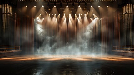Wall Mural - elegance historical theater stage show with smoke and spotlights shine on floor in dark room, idea for background backdrop, Generative Ai	
