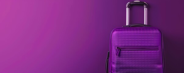 A purple suitcase is on a purple background, travel concept