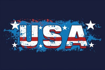 Wall Mural - The image is a blue and white background with the word USA written in red