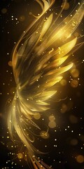 Wall Mural - Abstract Wing. Gold Illustration with Light Lines and Glow Effect