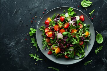 Sumptuous fresh vegetable salad indulgence. Tempting presentation for advertisements