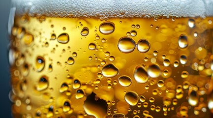 Wall Mural - A glass of beer with bubbles and droplets on the side