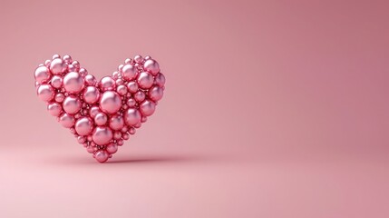 Wall Mural - 3d heart made of spheres on pink background, valentine's day concept, love symbol