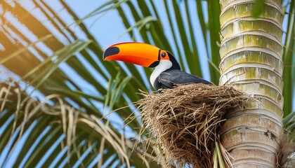 Wall Mural - toco toucan in a nest in a palm tree