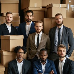 Canvas Print - Successful businessmen next to packaged packages, dropshipping concept