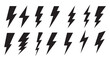 © Umair - Lightning bolt icons set isolated on white background. Black flash symbol, thunderbolt vector illustration. Simple lightning strike sign. Vector illustration.