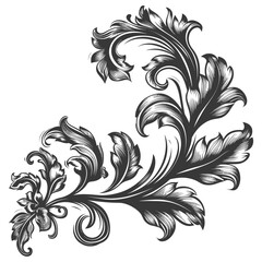 Silhouette Baroque ornament with filigree floral element black color only