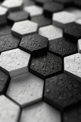 Leinwandbilder - An arrangement of black and white hexagons forming a honeycomb pattern, with occasional inversions of color,