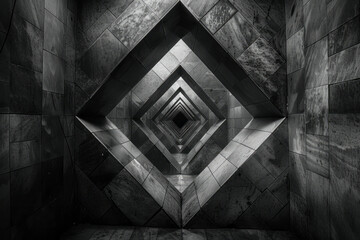 Leinwandbilder - A grid of black and white right-angled triangles, arranged to create the illusion of a three-dimensional staircase,