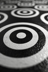Poster - A series of black and white concentric circles, with each circle alternating in color, forming a target-like design,