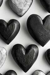 Poster - A series of black and white hearts, arranged in a repeating pattern to create a playful and whimsical design,