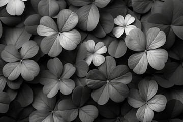 Poster - A pattern of black and white clovers, arranged in a tessellated fashion to create a cohesive and balanced look,