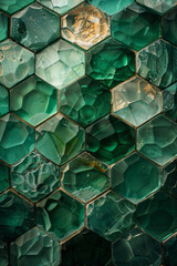 Poster - Hexagons tessellated together, each displaying a gradient from mint green to deep emerald, evoking a sense of freshness and vitality,