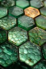 Aufkleber - Hexagons tessellated together, each displaying a gradient from mint green to deep emerald, evoking a sense of freshness and vitality,