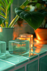 Aufkleber - Squares with rounded corners, each with a gradient from light mint to forest green, evoking a sense of freshness,