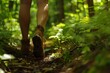 © gankevstock - Close-up of legs walking along a forest path with lush greenery
