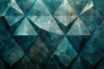Leinwandbilder - Triangles with a gradient from light turquoise to deep sea blue, evoking the feeling of ocean waves,