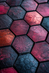 Aufkleber - A series of interlocking hexagons with gradients from soft rose to deep maroon, adding a luxurious feel,